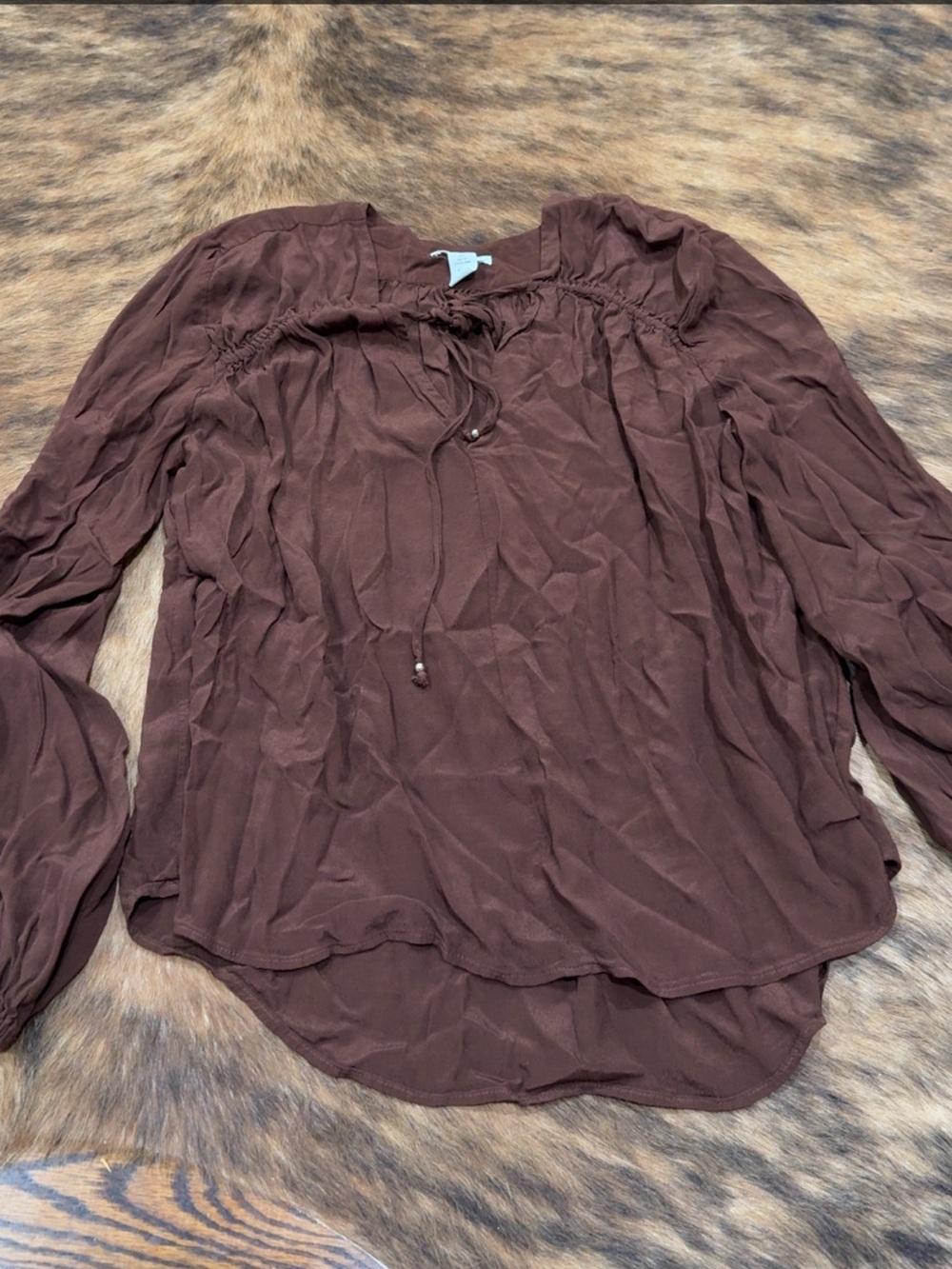 H&M Brown Long-Sleeve Peasant Top